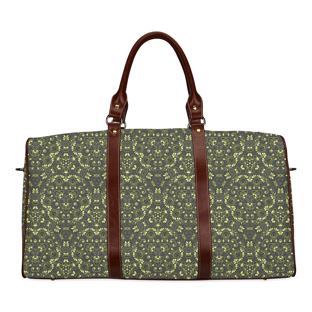 Green vintage pattern on a black background Waterproof Travel Bag/Small (Model 1639)