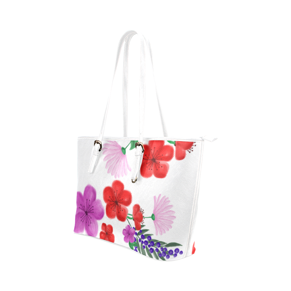 BUNCH OF FLOWERS Leather Tote Bag/Large (Model 1651)