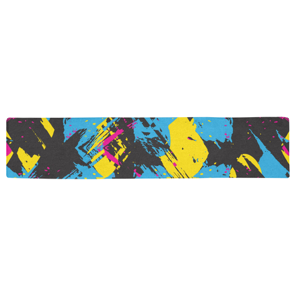 Colorful paint stokes on a black background Table Runner 16x72 inch