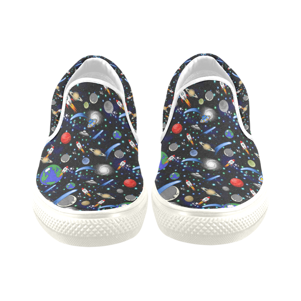 Galaxy Universe - Planets, Stars, Comets, Rockets Women's Unusual Slip-on Canvas Shoes (Model 019)