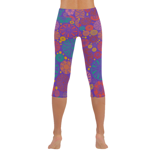 mandalas purple Women's Low Rise Capri Leggings (Invisible Stitch) (Model L08)