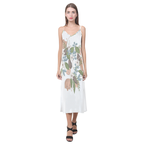 Bouquet V-Neck Open Fork Long Dress(Model D18)