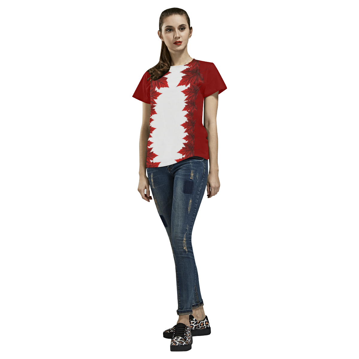 Canada Maple Leaf T-Shirts All Over Print T-Shirt for Women (USA Size) (Model T40)