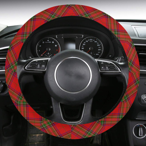 Red Tartan Plaid Pattern Steering Wheel Cover with Anti-Slip Insert