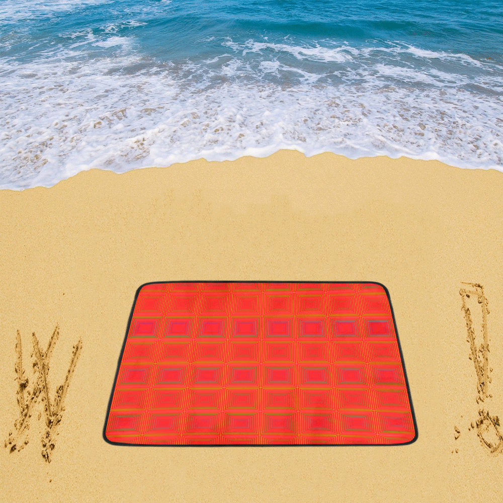 Red orange multicolored multiple squares Beach Mat 78"x 60"