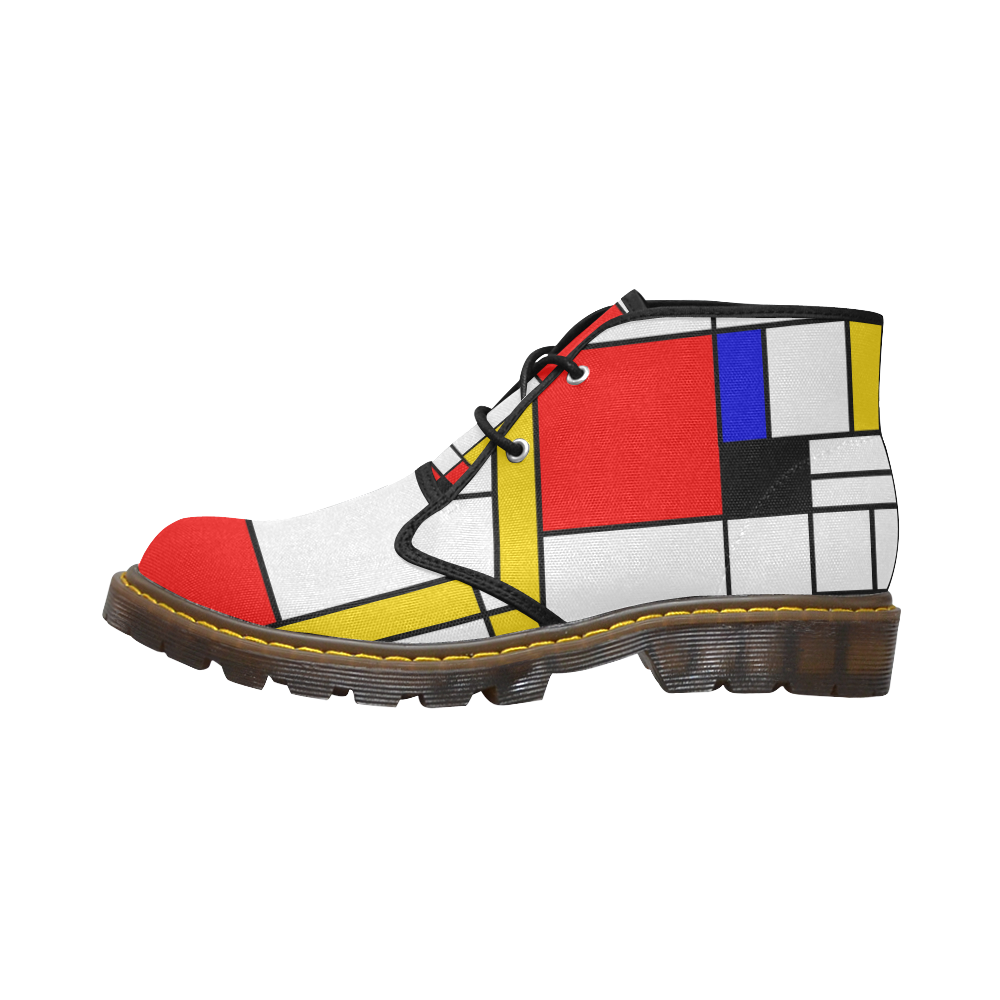 Bauhouse Composition Mondrian Style Men's Canvas Chukka Boots (Model 2402-1)
