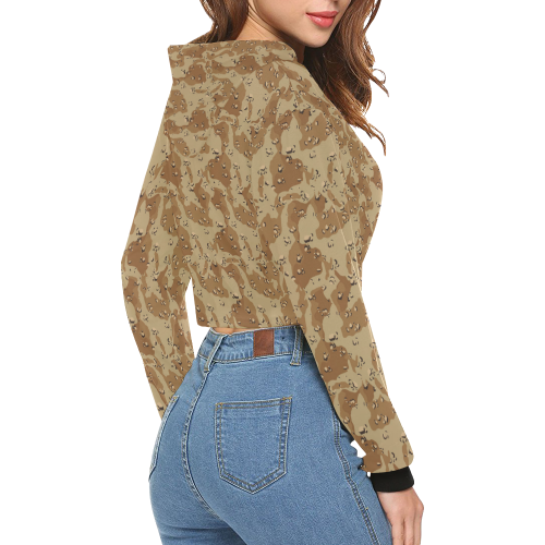 Vintage Desert Brown Camouflage All Over Print Crop Hoodie for Women (Model H22)