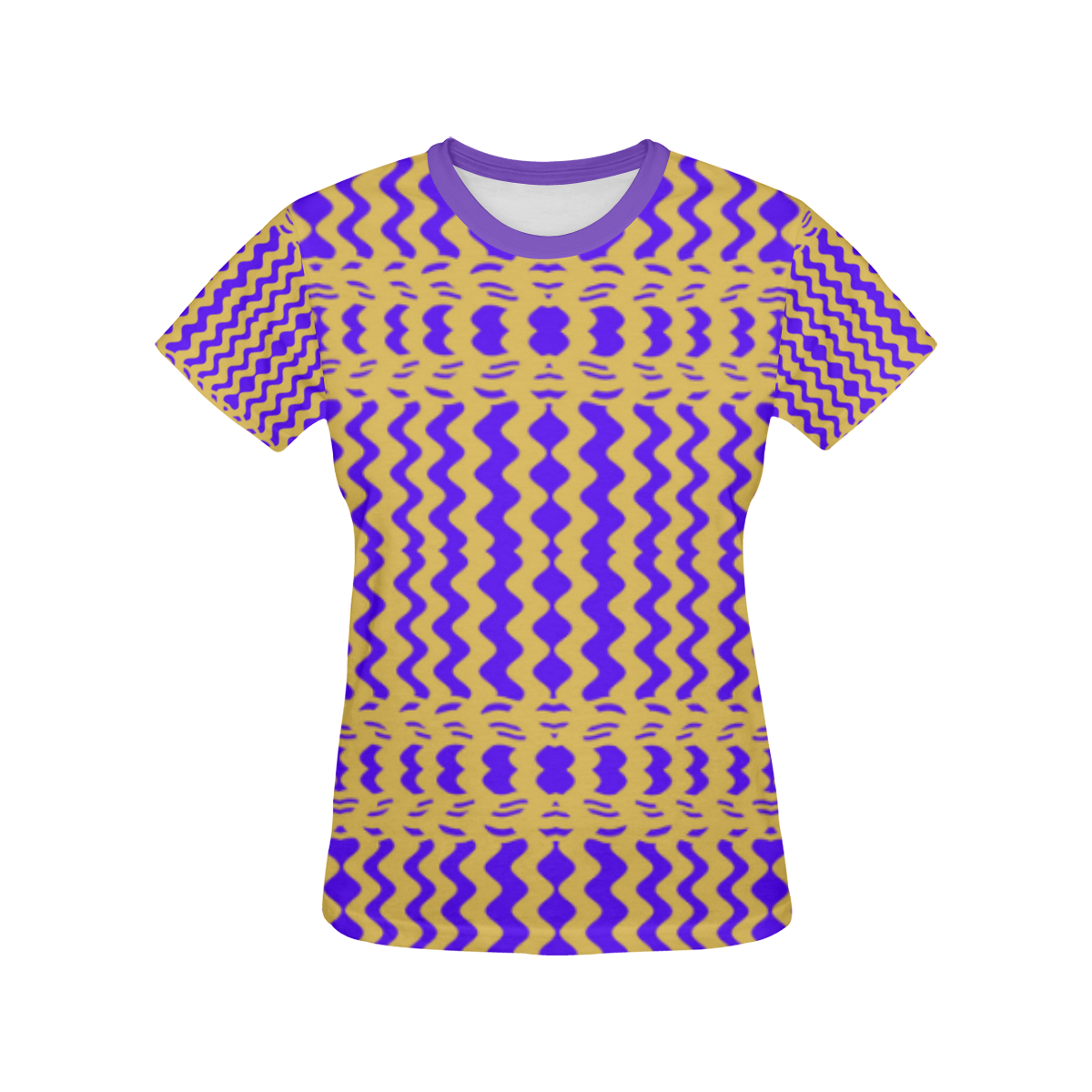 Purple Yellow Modern  Waves Lines All Over Print T-shirt for Women/Large Size (USA Size) (Model T40)