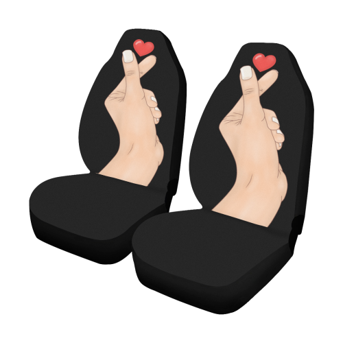 Hand With Finger Heart / Black Car Seat Covers (Set of 2)