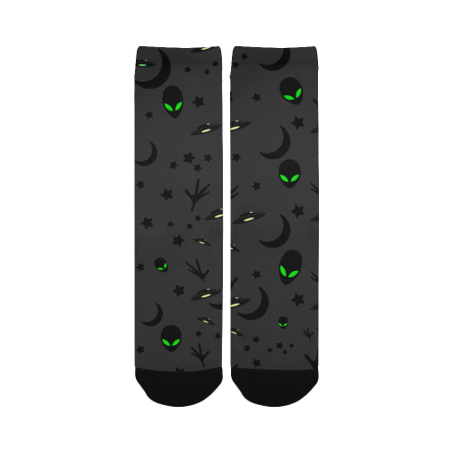 Alien Flying Saucers Stars Pattern on Charcoal Women's Custom Socks