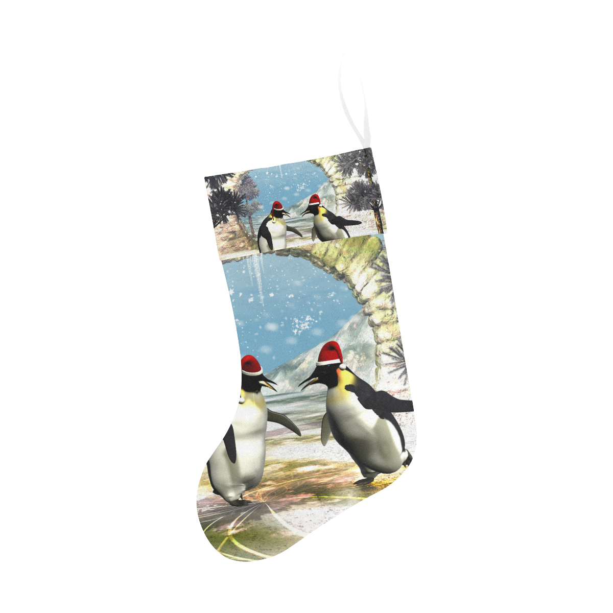 Funny penguins with christmas hat Christmas Stocking