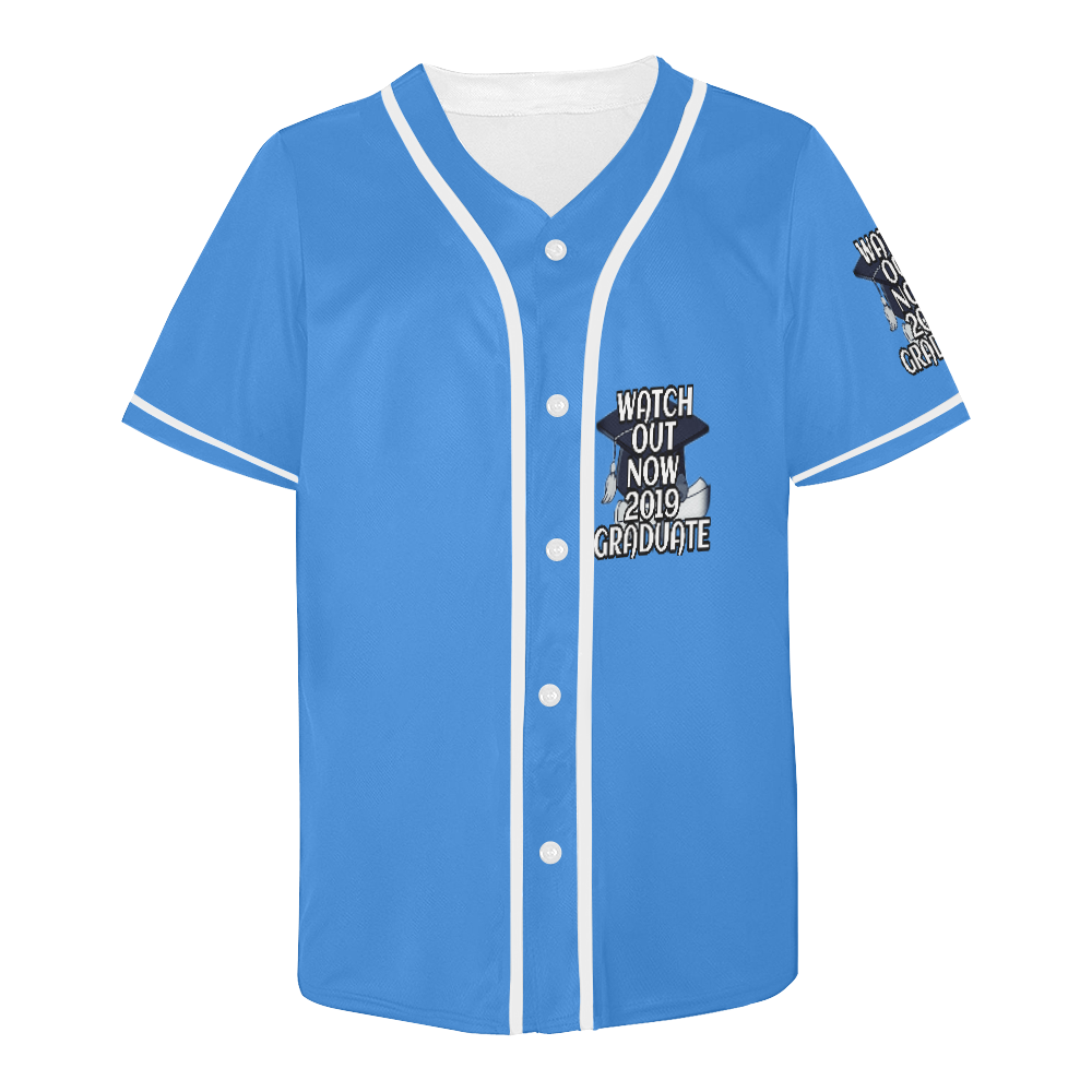 2019 Graduate Blue All Over Print Baseball Jersey for Men (Model T50)