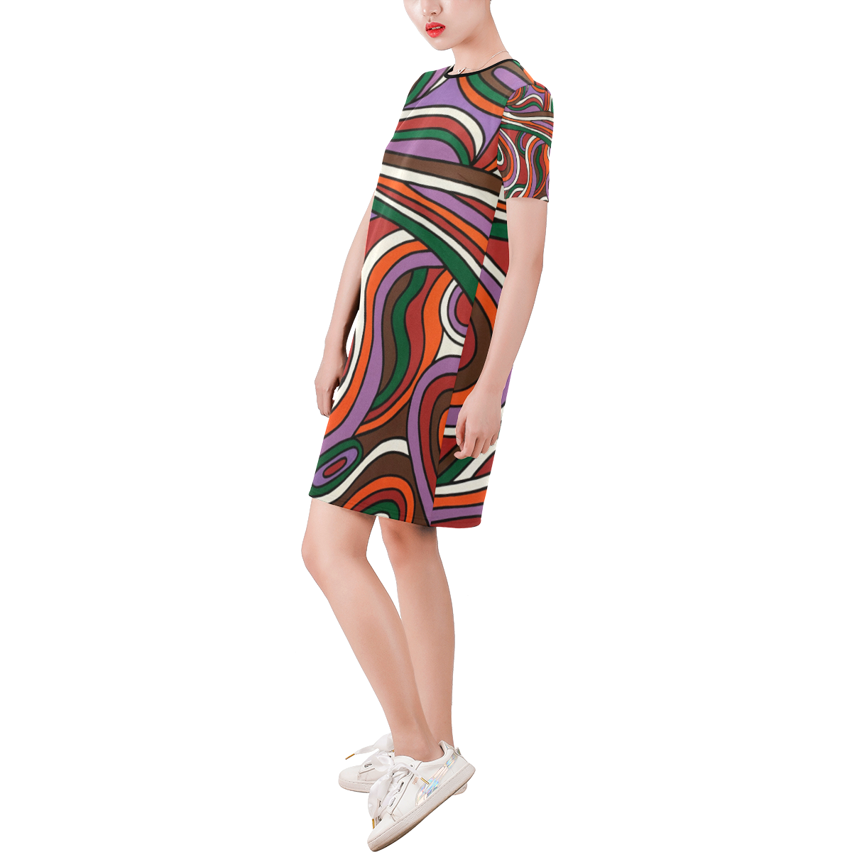 Vulnerable Short-Sleeve Round Neck A-Line Dress (Model D47)