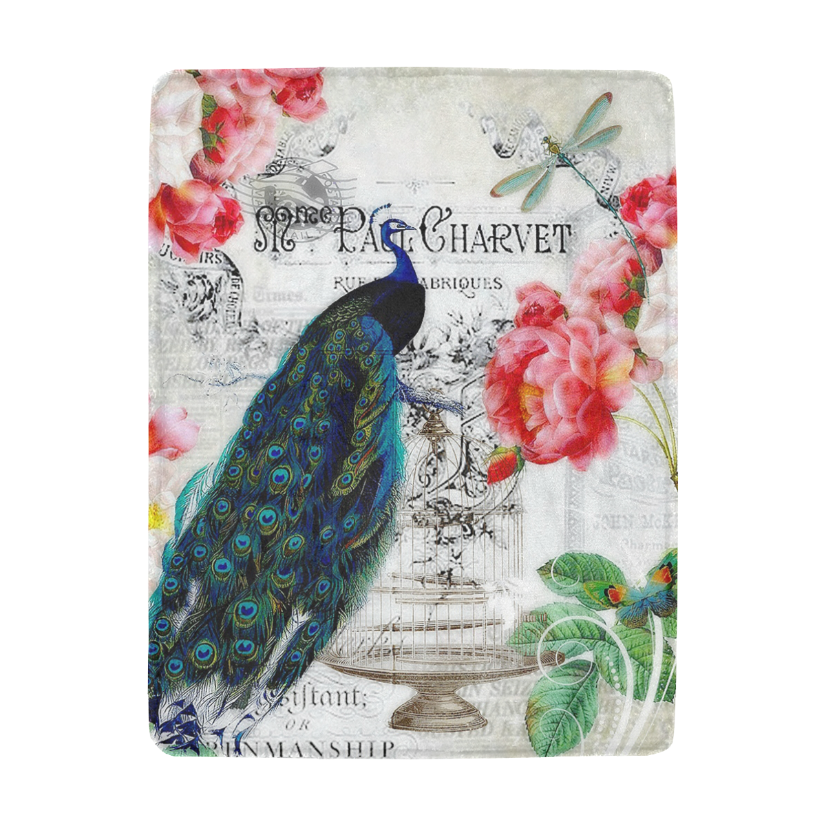 peacock and roses Ultra-Soft Micro Fleece Blanket 43''x56''