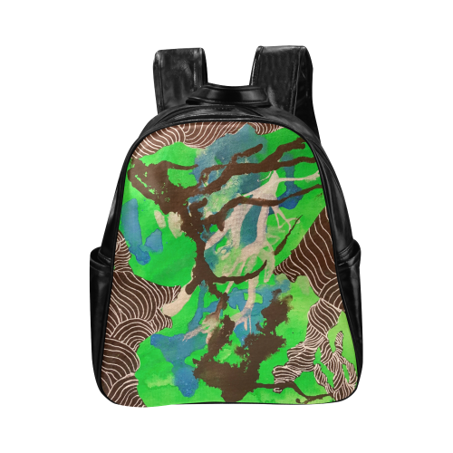 Green Blue and Black Zentangle Abstract Multi-Pockets Backpack (Model 1636)