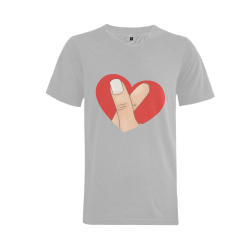 Red Heart Fingers / Silver Men's V-Neck T-shirt (USA Size) (Model T10)