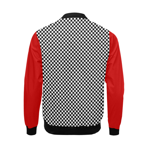 Checkerboard Black, White and Red All Over Print Bomber Jacket for Men (Model H19)