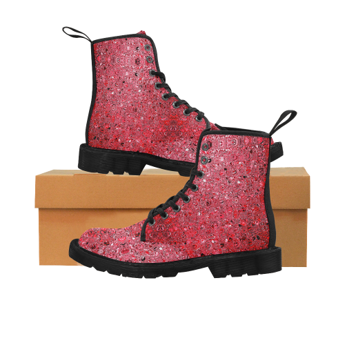 Psychedelic Red Glass mosaic Martin Boots for Women (Black) (Model 1203H)