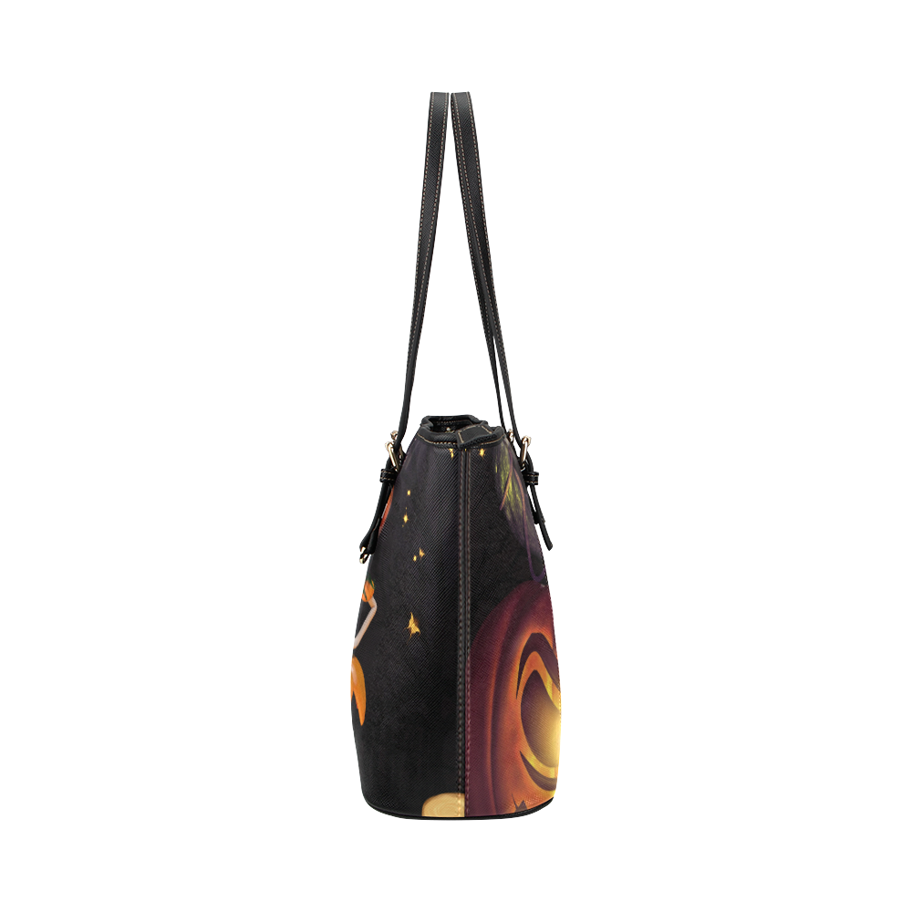 Halloween, girl with pumpkin Leather Tote Bag/Small (Model 1651)
