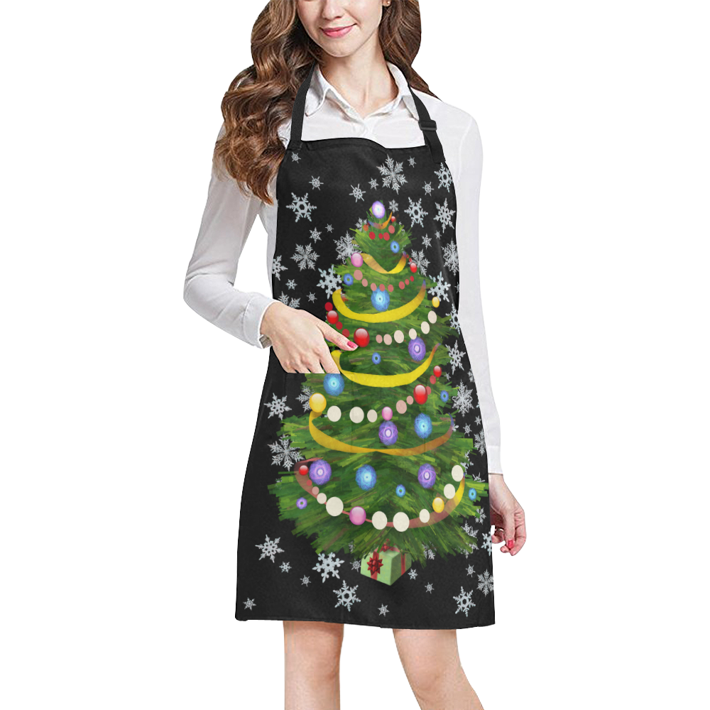 Snowflakes and Christmas Tree with Gift All Over Print Apron