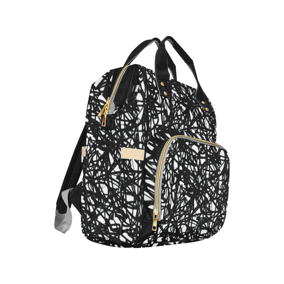 Black And White Abstract Art Design Multi-Function Diaper Backpack/Diaper Bag (Model 1688)