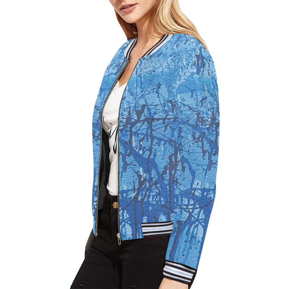 Blue splatters All Over Print Bomber Jacket for Women (Model H21)