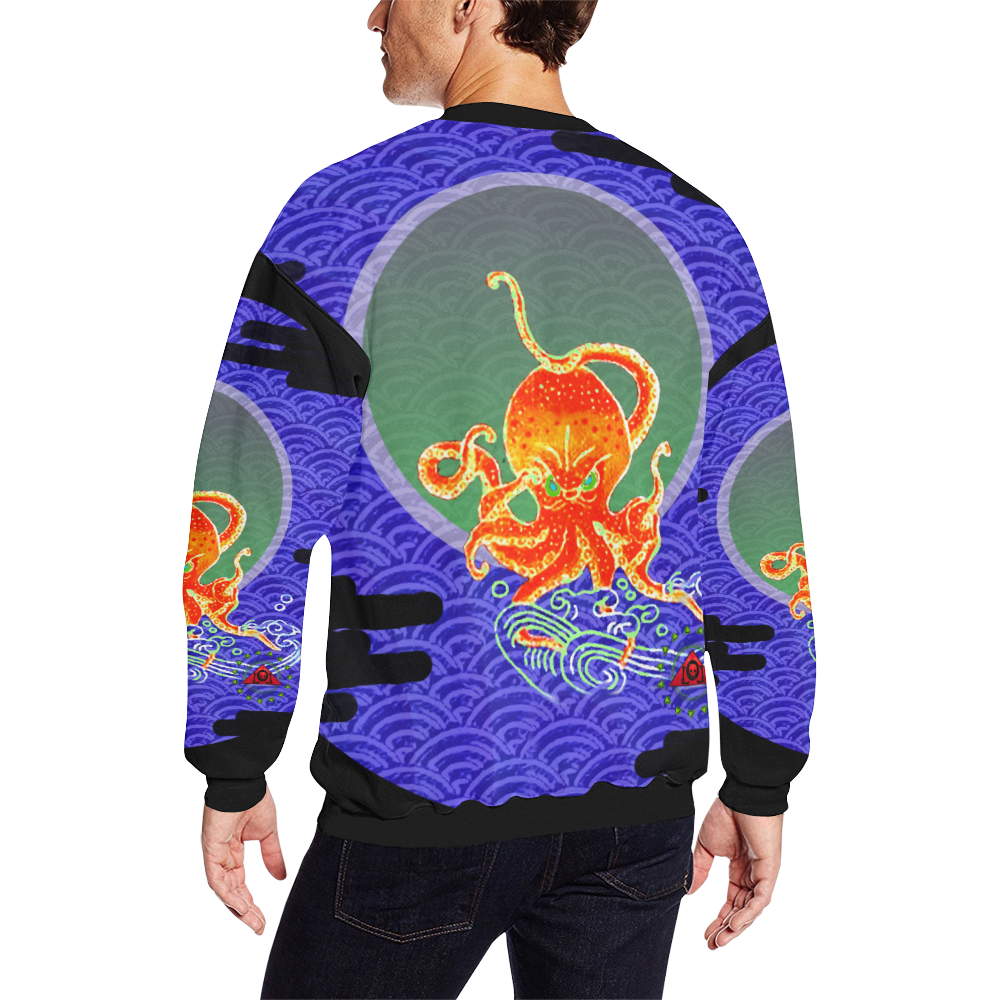 The Lowest of Low Japanese Angry Octopus Men's Oversized Fleece Crew Sweatshirt (Model H18)