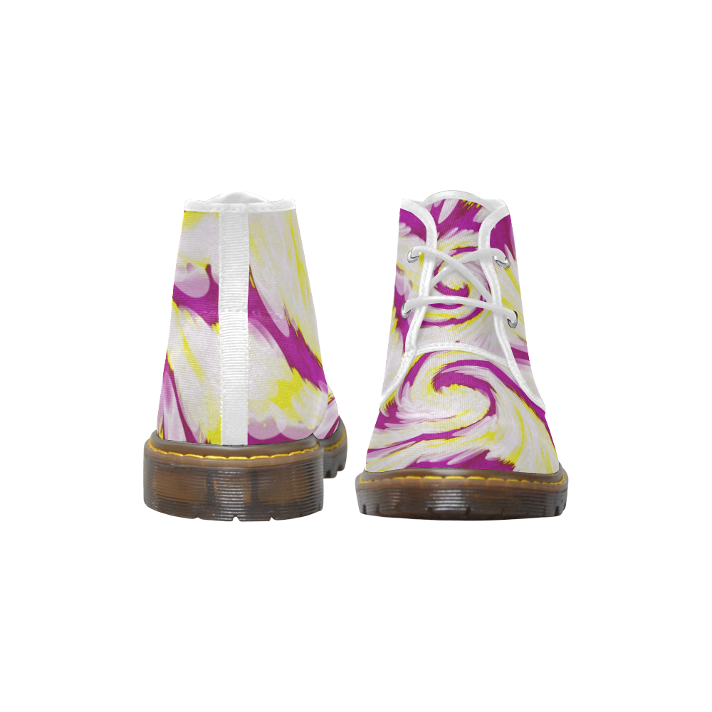 Pink Yellow Tie Dye Swirl Abstract Men's Canvas Chukka Boots (Model 2402-1)