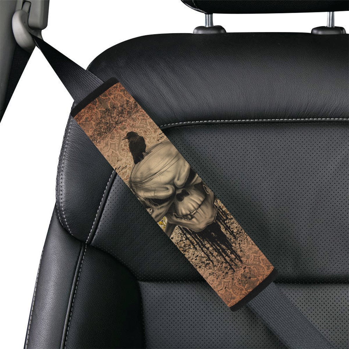 The scary skull with crow Car Seat Belt Cover 7''x12.6''
