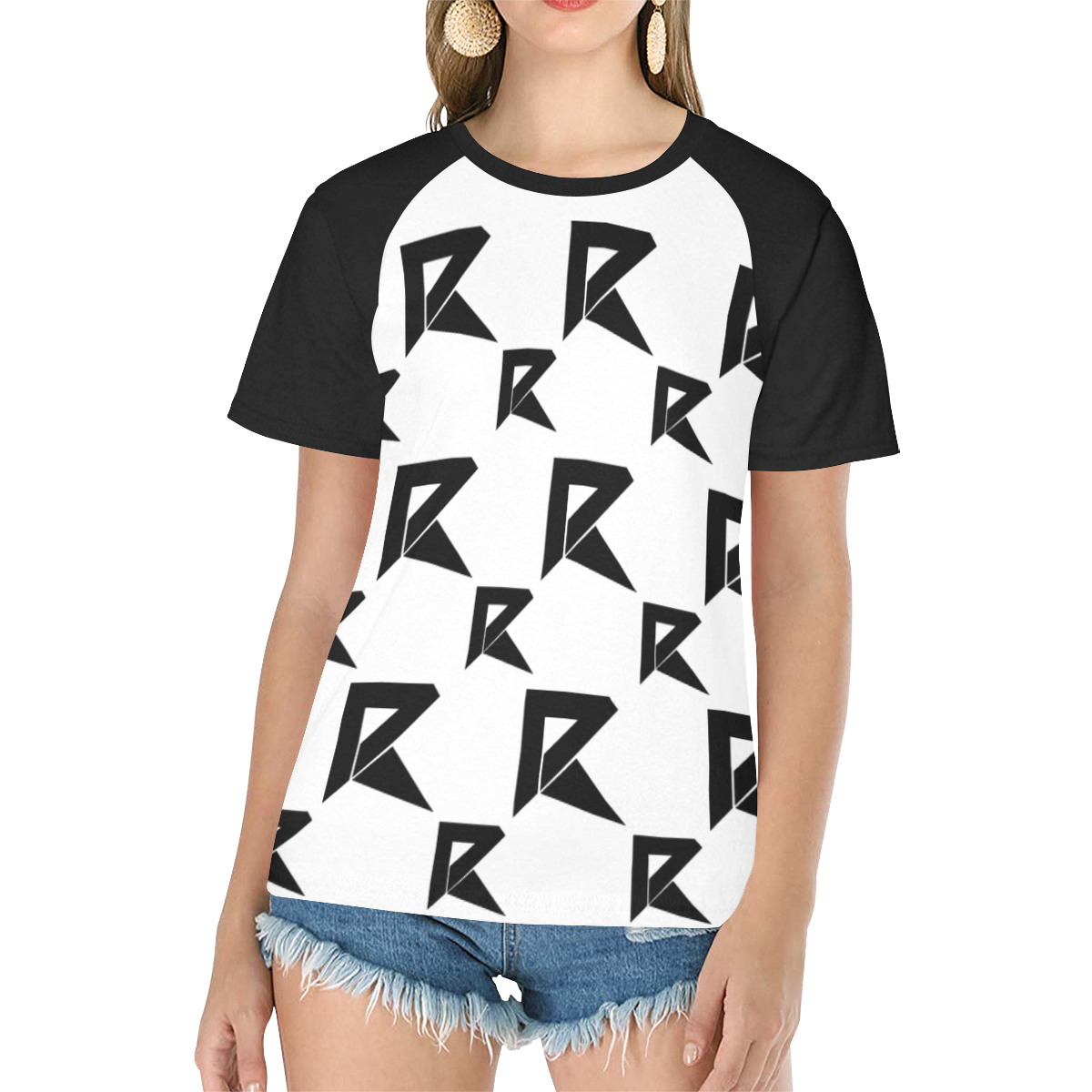 Women's Raglan T-Shirt (black and white pattern) Women's Raglan T-Shirt/Front Printing (Model T62)