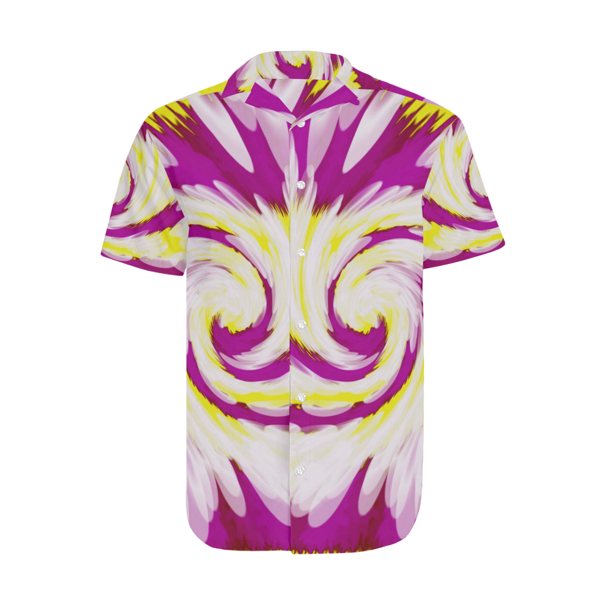 Pink Yellow Tie Dye Swirl Abstract Men's Short Sleeve Shirt with Lapel Collar (Model T54)