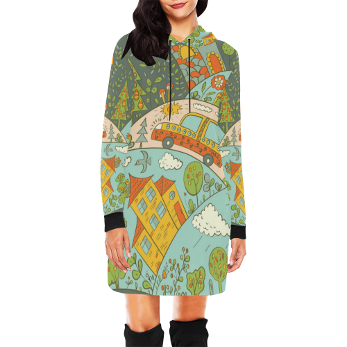 Painted Houses All Over Print Hoodie Mini Dress (Model H27)