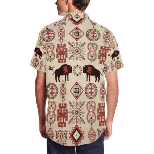 American Native Buffalo Men's Short Sleeve Shirt with Lapel Collar (Model T54)