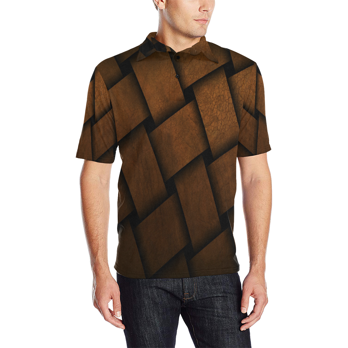 Brown Weave Men's All Over Print Polo Shirt (Model T55)