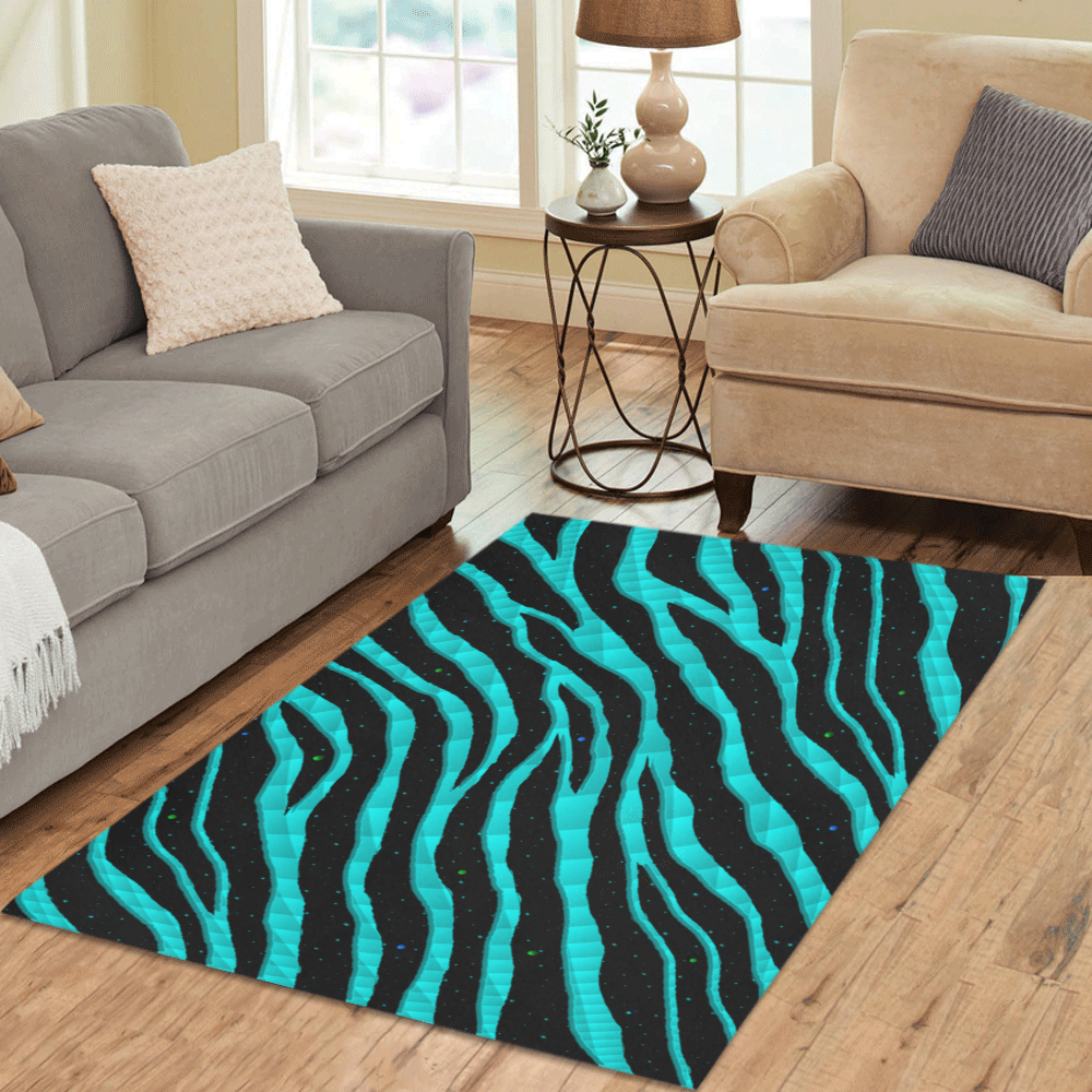 Ripped SpaceTime Stripes - Cyan Area Rug 5'3''x4'