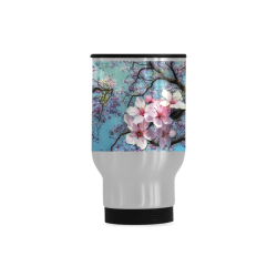 Cherry blossomL Travel Mug (Silver) (14 Oz)