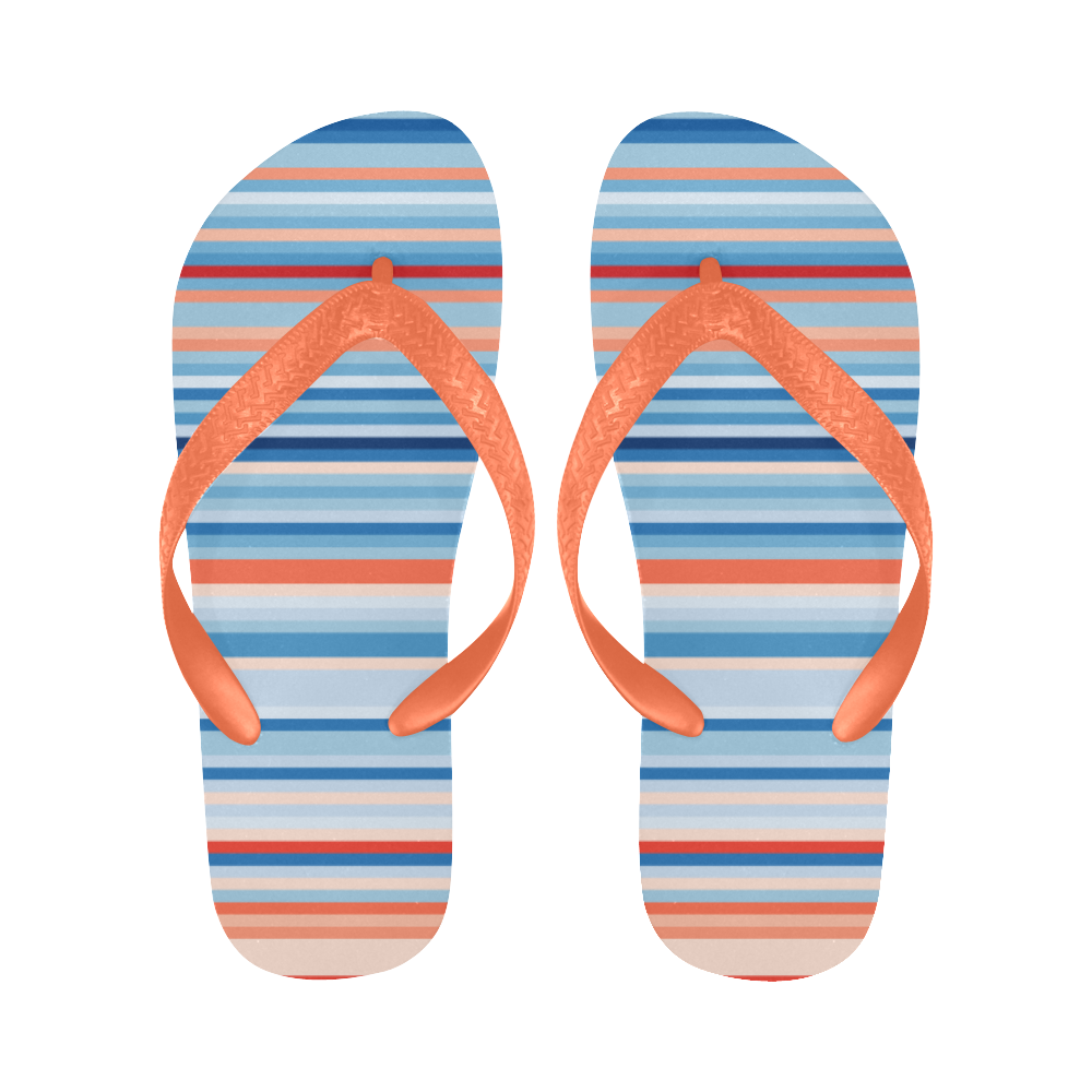 blue and coral stripe 2 Flip Flops for Men/Women (Model 040)