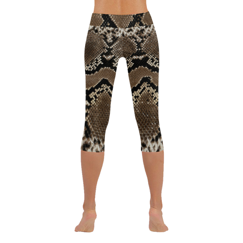 Snakeskin Pattern Dark Brown Women's Low Rise Capri Leggings (Invisible Stitch) (Model L08)