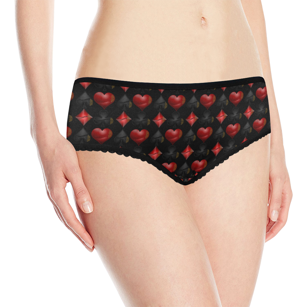 Black and Red Casino Poker Card Shapes Women's All Over Print Classic Briefs (Model L13)