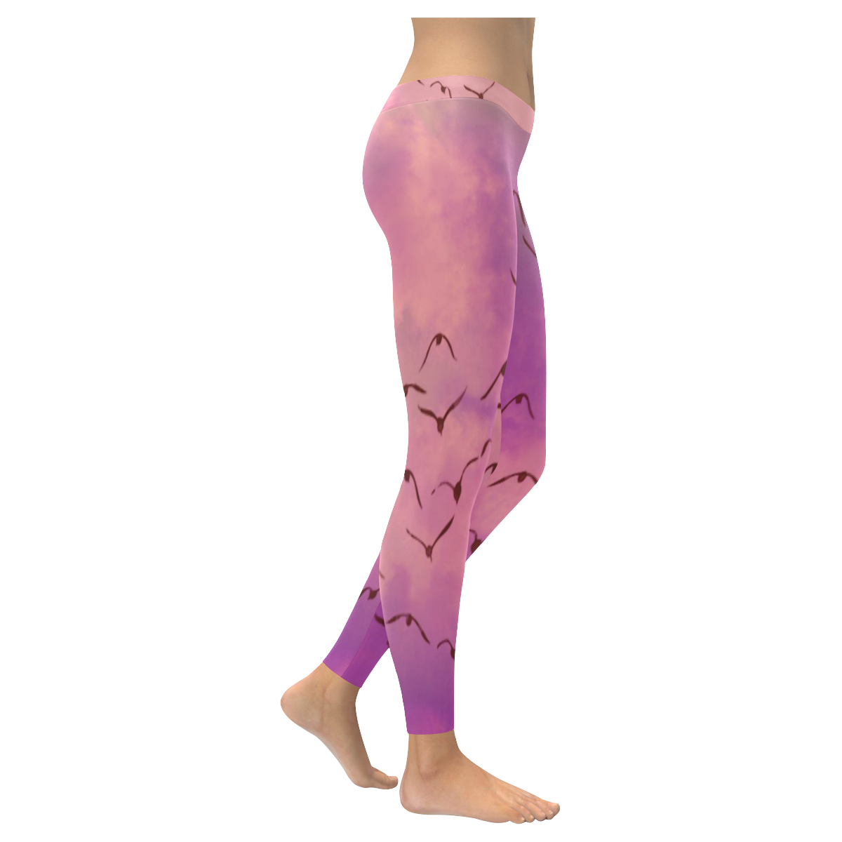 Trendy Birds, pink by JamColors Women's Low Rise Leggings (Invisible Stitch) (Model L05)
