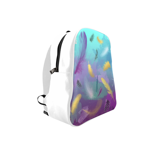 Dancing Feathers - Turquoise and Purple School Backpack (Model 1601)(Small)
