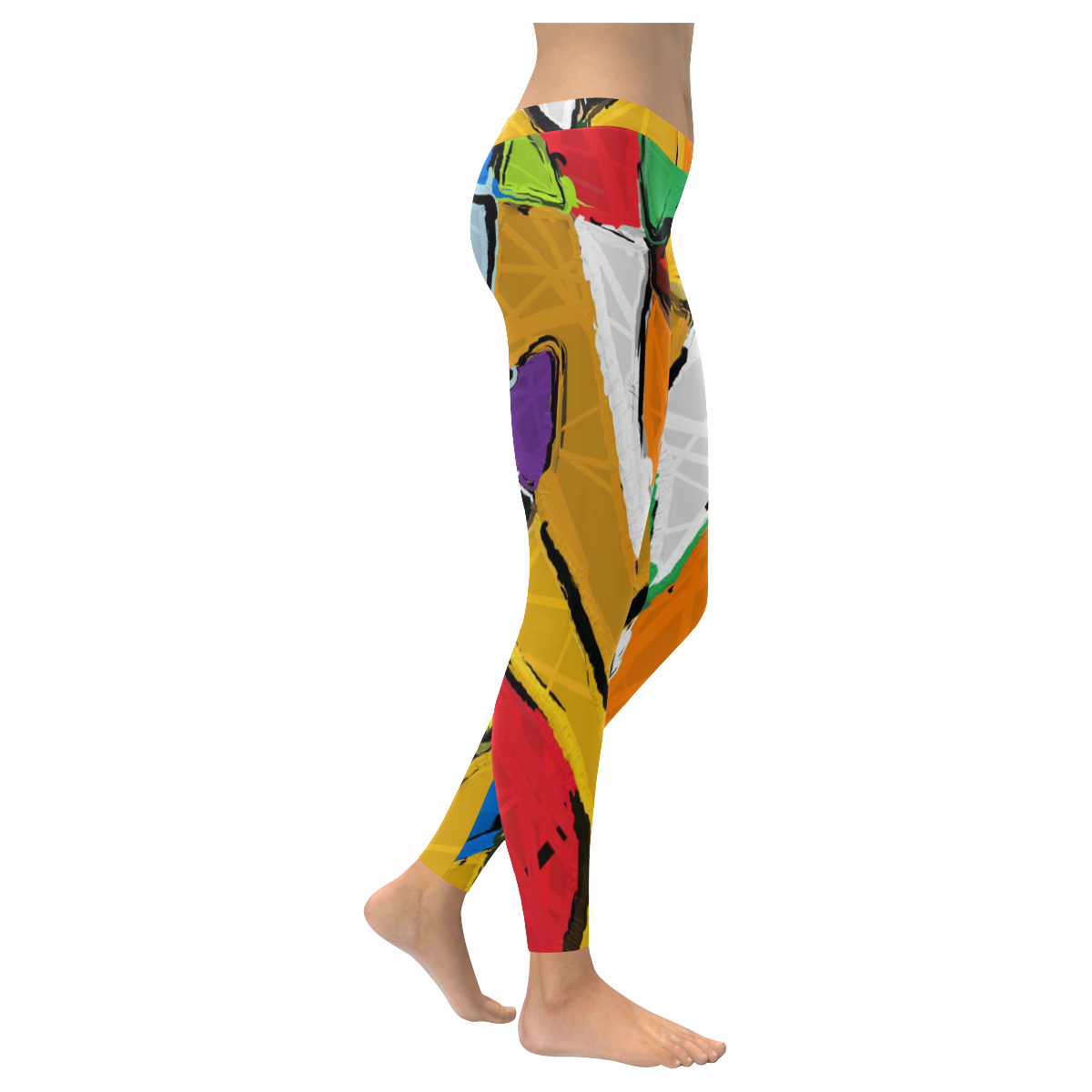 Yellow Abstract Art Women's Low Rise Leggings (Invisible Stitch) (Model L05)