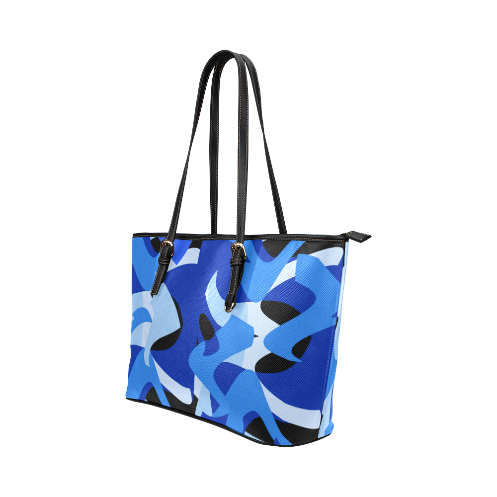 Camouflage Abstract Blue and Black Leather Tote Bag/Small (Model 1651)