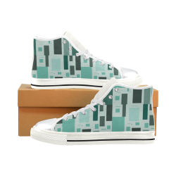 Abstract Green Squares High Top Canvas Shoes for Kid (Model 017)