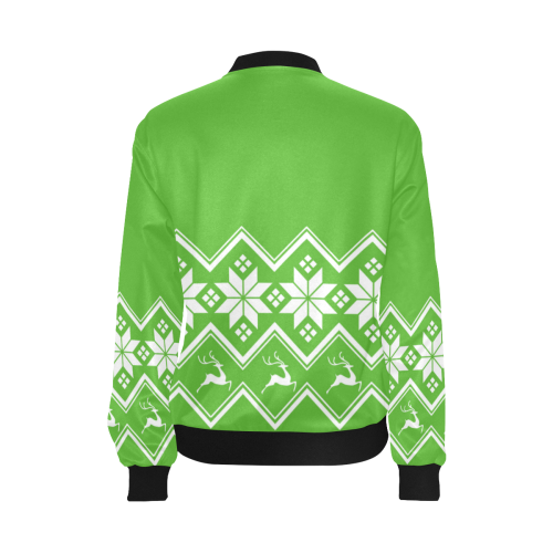 Christmas Reindeer Snowflake Green All Over Print Bomber Jacket for Women (Model H36)