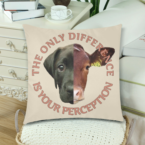 Vegan Cow and Dog Design with Slogan Custom Zippered Pillow Cases 18"x 18" (Twin Sides) (Set of 2)