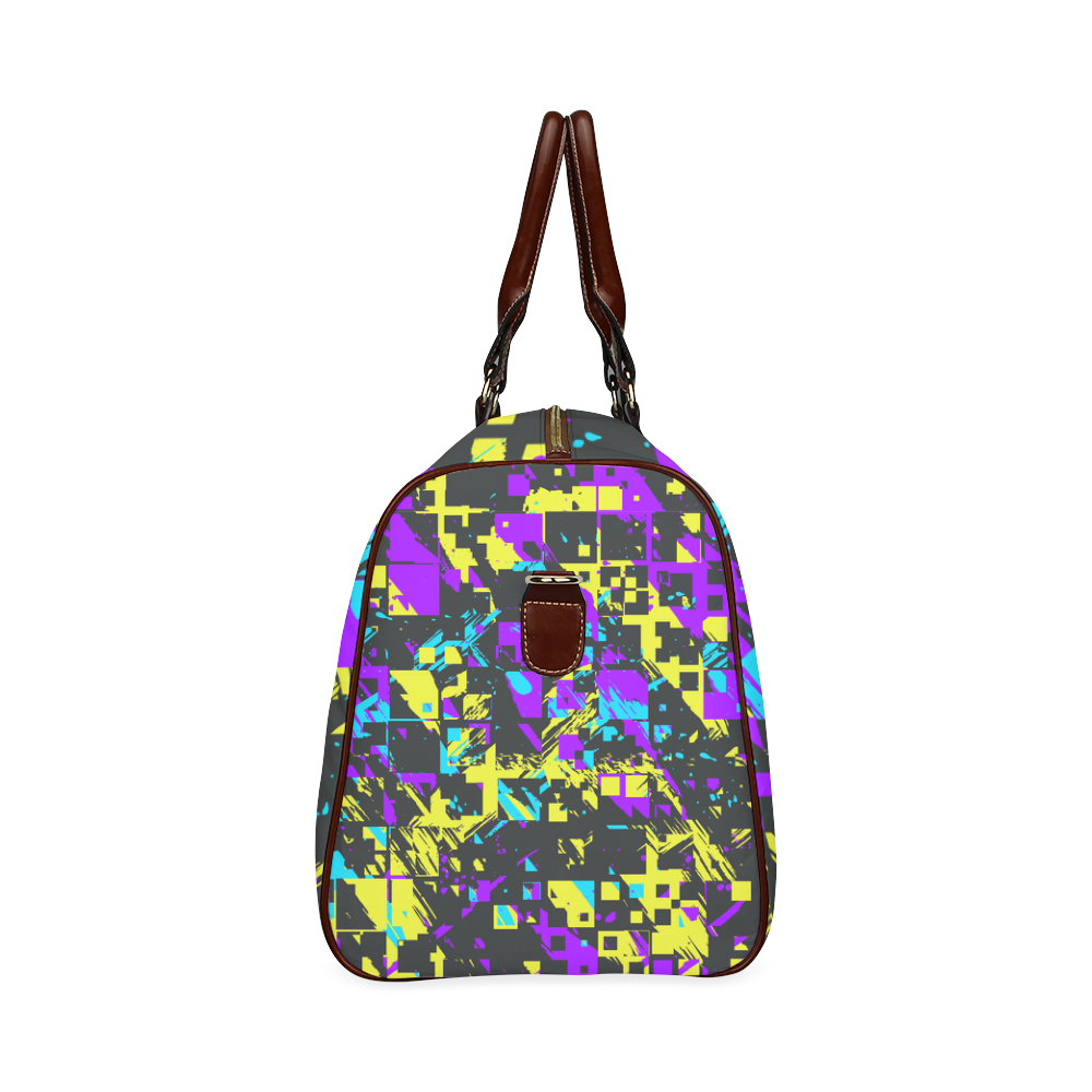 Purple yelllow squares Waterproof Travel Bag/Small (Model 1639)