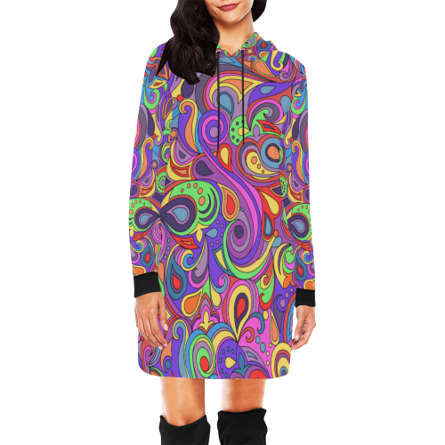 Psychedelic Hippy Doodle by ArtformDesigns All Over Print Hoodie Mini Dress (Model H27)