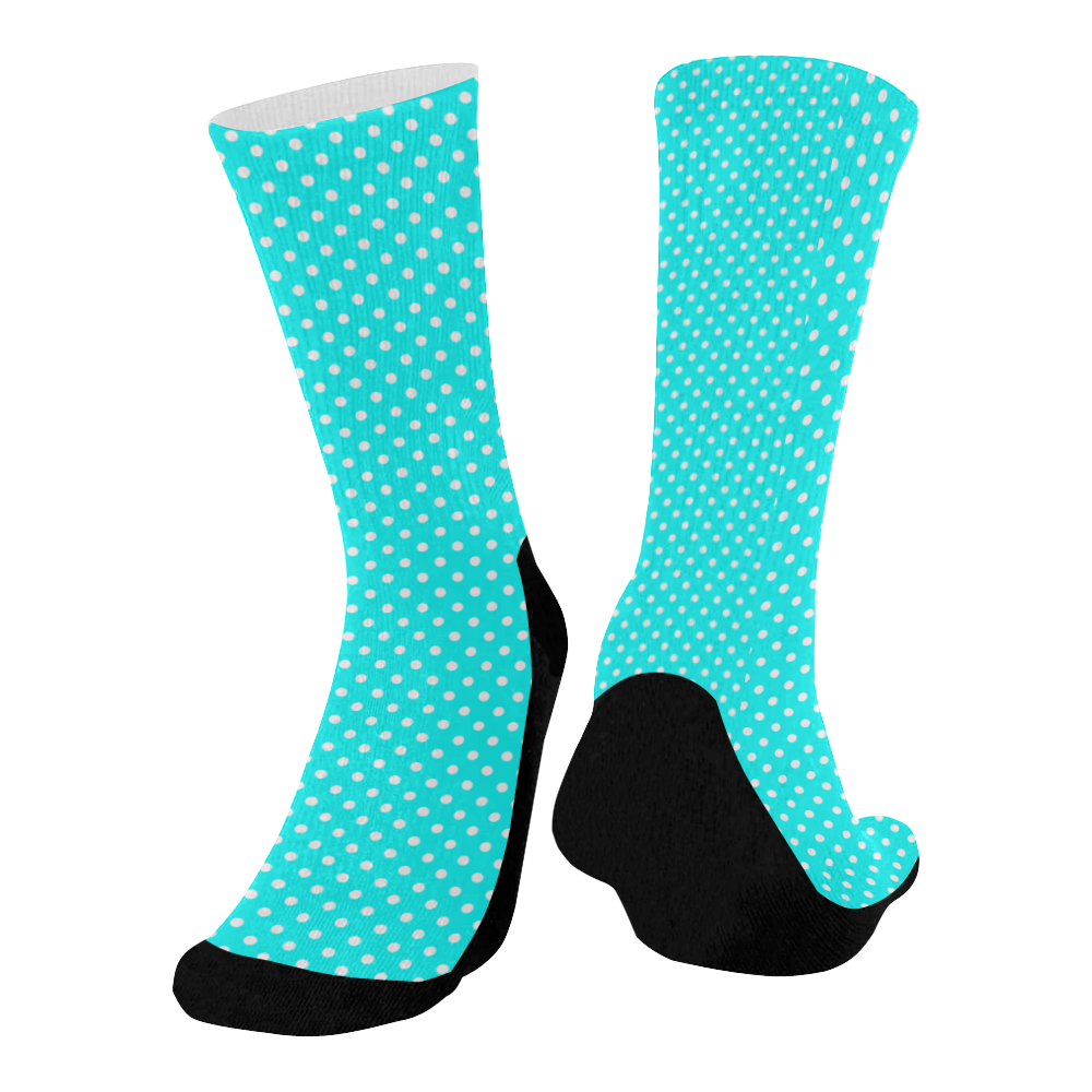 Baby blue polka dots Mid-Calf Socks (Black Sole)