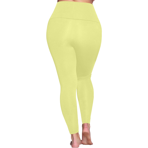 color canary yellow Women's Plus Size High Waist Leggings (Model L44)